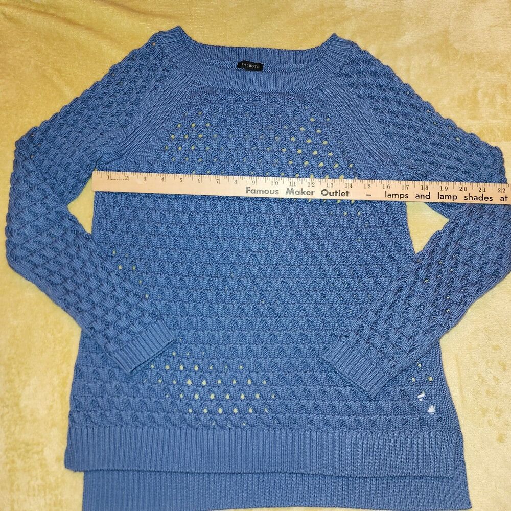 Talbots Women's Sweater Sz Small Blue Bateau Neck Open Stitch